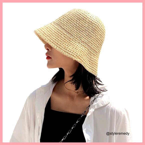 Packable Paper Sun Hat Hand-Woven Beach Bucket Hat UV Protection main image 6